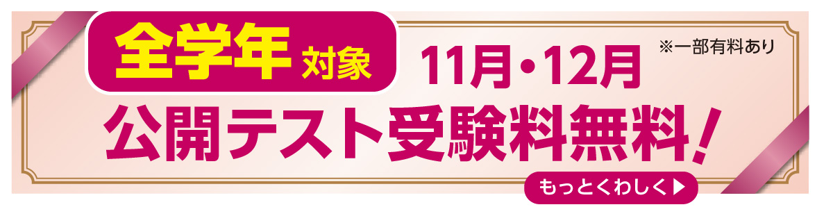 全学年対象 11月・12月公開テスト受験料無料！※一部有料あり